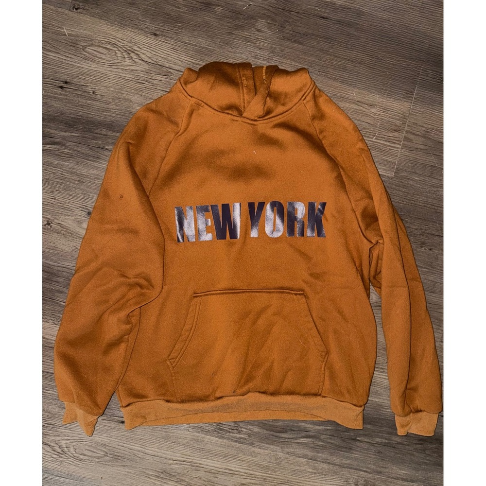 SHEIN New York Graphic Hoodie Burnt Orange Fleece Sweatshirt Large